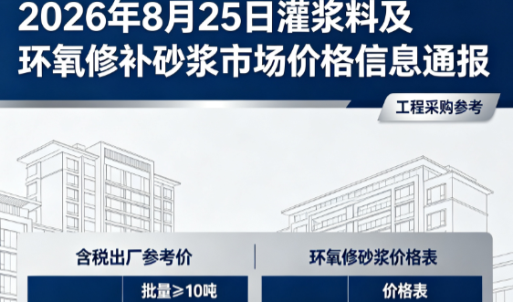 浔阳2026年8月25日灌浆料及环氧修补砂浆市场价格信息通报